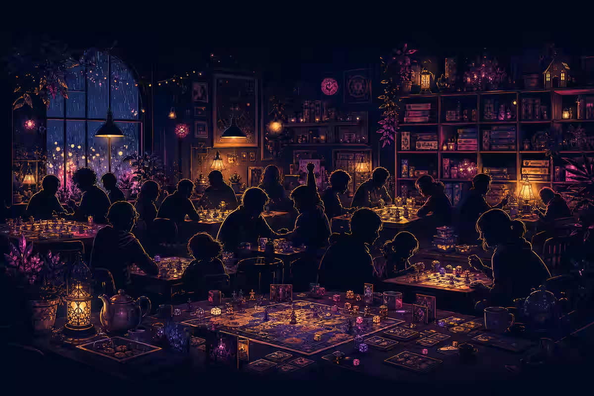 Illustration: Kiezfest mit Wimpelketten, Ständen und Blaskapelle